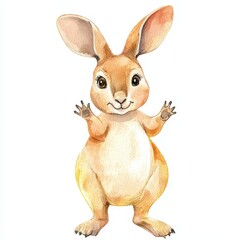 Obraz premium Whimsical Cute Watercolor Kangaroo Character in Soft Pastel Tones for Charming Artwork and Designs