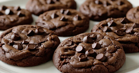 Fototapeta premium a piece of delicious chocolate cookies with chocolate chip topping.
