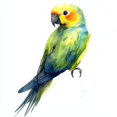 Fototapeta premium Cute Watercolor Illustration of a Parakeet Character in Bright Colors and Artistic Style