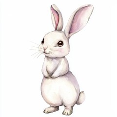 Obraz premium Cute Watercolor Rabbit Character Standing with Bright Eyes and Fluffy Body for Illustration and Design Projects