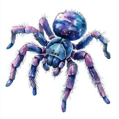 Cute Watercolor Illustration of a Colorful Tarantula Character with Delicate Details and Vibrant Colors