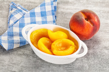 Ripe sweet and juicy canned peach
