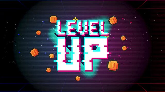 Level up fantastic computer background with glitch noise.