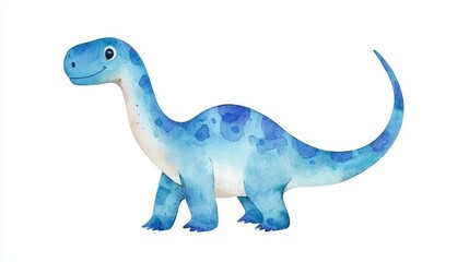 Naklejka premium Cheerful Blue Dinosaur Illustration in Watercolor Style Perfect for Children's Art and Educational Materials