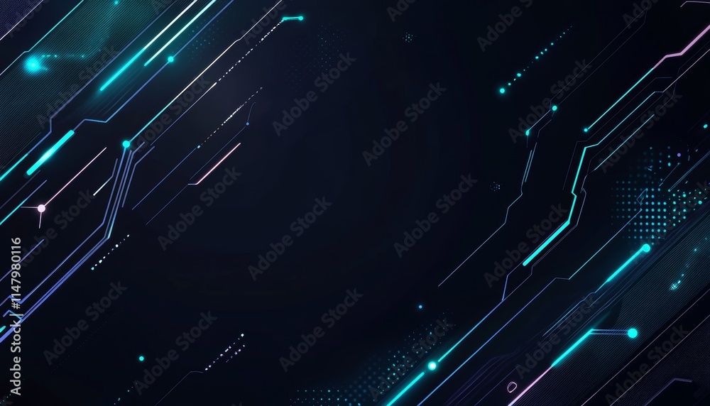 Poster futuristic abstract background with glowing lines and dots representing technology and innovation wi