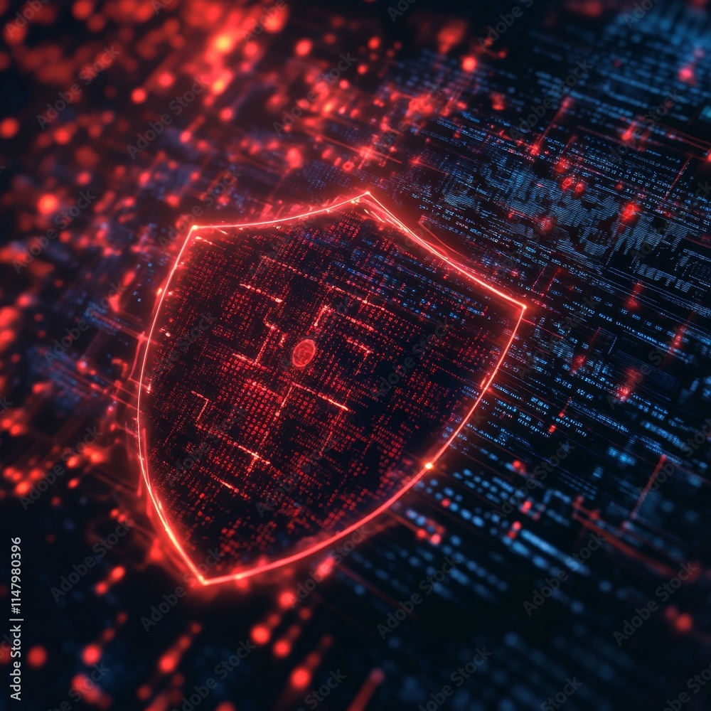 Aufkleber digital security shield glowing against a backdrop of binary code in a futuristic virtual environmen