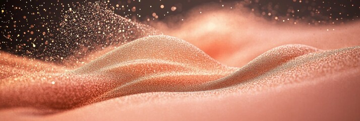 Elegant waves of fine dust particles shimmering on a pink gold background with soft gold highlights