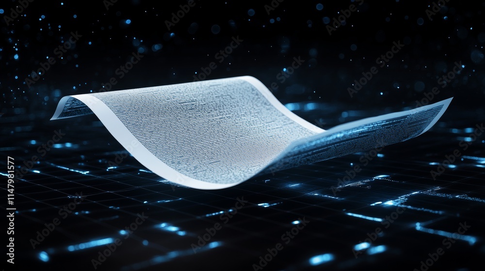 Poster Abstract Representation of a Flowing Digital Document in a Futuristic Context Illuminated by Glowing Data Patterns