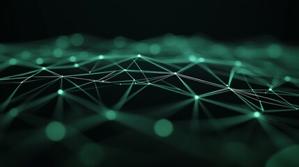Exploring the Intricate Patterns of a Green Network Design Made of Connected Lines and Glowing Nodes at Night
