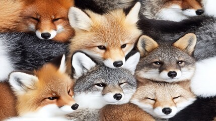 Obraz premium A Huddle of Foxes Peaceful Resting Group Portrait