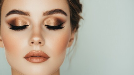 Fototapeta premium Stunning Portrait of a Woman with Dramatic Makeup Featuring Perfectly Sculpted Eyes and Lips