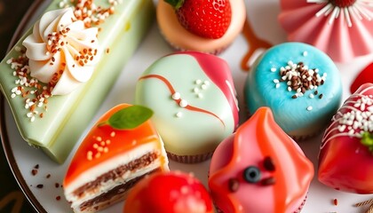 Obraz premium Assorted Colorful Delicious Pastries and Cakes