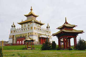 Golden Abode of Buddha in Elista city on a summer day