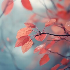 Vibrant Autumn Leaves Showcase Rich Colors Against a Soft Blurred Background in a Tranquil Outdoor Setting During Early Fall
