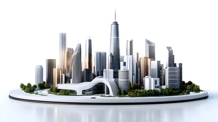 Naklejka premium Modern City Skyline Model with Skyscrapers and Green Spaces