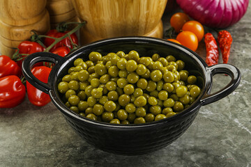 Sweet canned young green peas