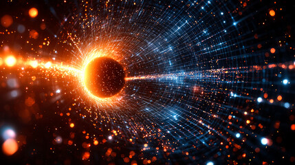Obraz premium Abstract cosmic tunnel with glowing particles.