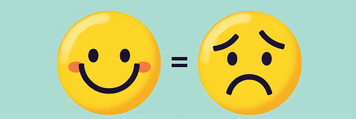 Fototapeta premium Smile face represents a happy mental state while a frowning face symbolizes sadness, emphasizing the importance of a healthy mind._00003_