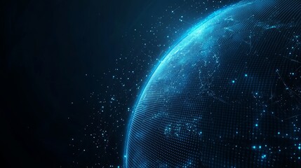 Obraz premium Digital Representation of Earth Showcasing a Glowing Globe With Connected Dots and Network Patterns Against a Dark Background in a Futuristic Style