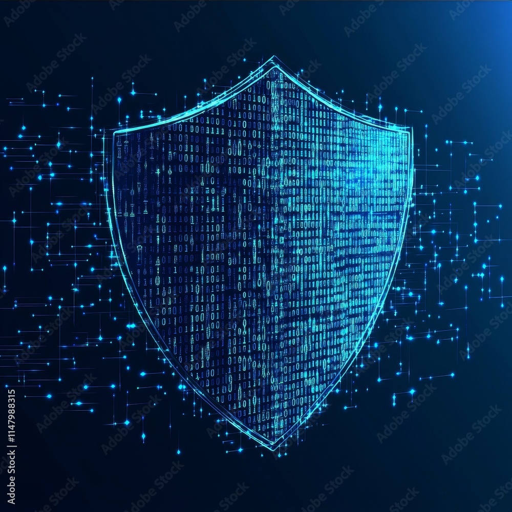 Aufkleber digital shield symbolizing cybersecurity in a high-tech environment with binary code and glowing par