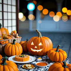 Carved Pumpkin Display for Halloween Celebrations
