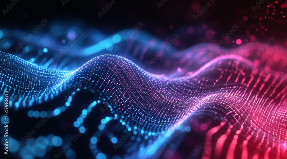Poster colorful digital wave patterns create an abstract representation of sound and light dynamics in a vi