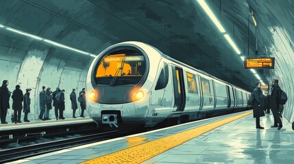 Obraz premium Modern Subway System Illustration Featuring Urban Commuters