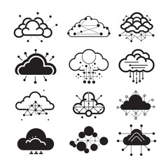 Set of Cloud Network Connection Vector Icon Design