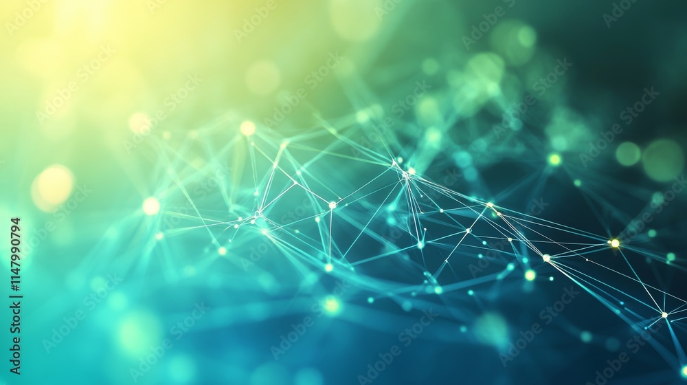 Poster abstract representation of a digital network composed of interconnected nodes and lines, showcasing 