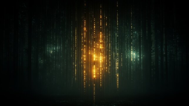Abstract Digital Stream of Glowing Binary Code Data