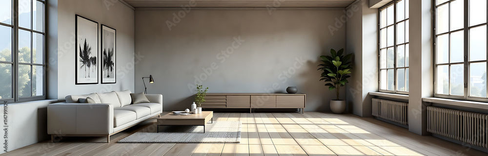 Aufkleber modern minimalist loft space with a grungy aesthetic, generated by an artificial intelligence algori