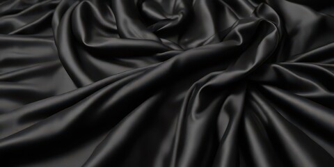 Fototapeta premium Deep black satin fabric, luxurious folds and sheen , black fabric texture, smooth