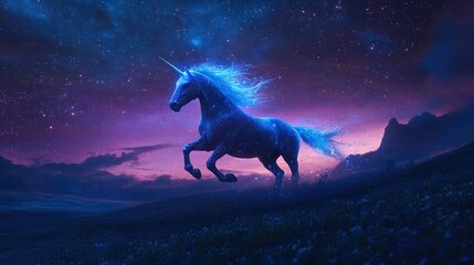Fototapeta premium A Celestial Unicorn Gallops Across a Starlit Field
