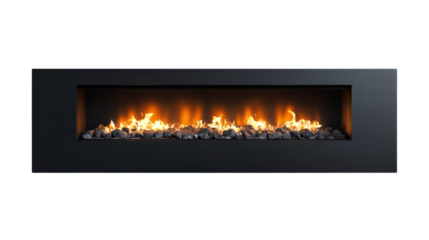 Modern electric fireplace with glowing flames and decorative stones for cozy ambiance.