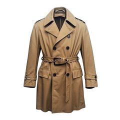 Stylish tan trench coat perfect for rainy days and fashionable outings.