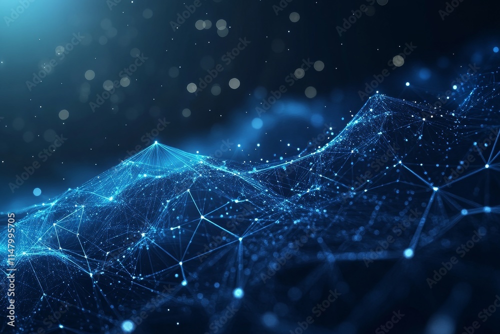 Poster visual representation of data fluctuations in a digital landscape showcasing interconnected nodes an