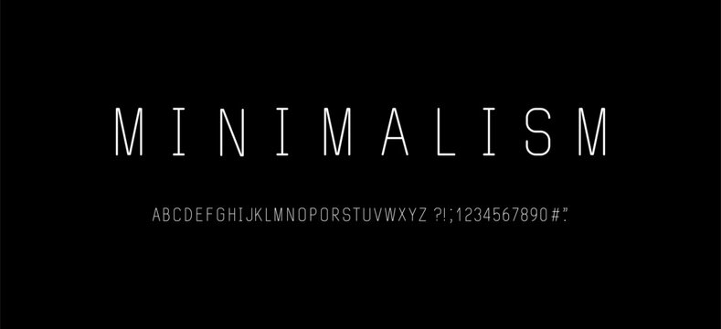 Minimalistic bohemian font for logo and fashion headline. Bohemian font type for wedding design. Isolated vector simple typeset, alphabet with numbers