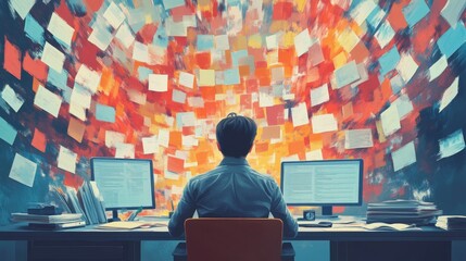 Fototapeta premium Illustration of Focus and Concentration in a Creative Workspace Environment