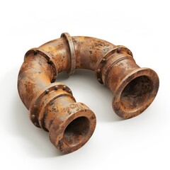 Closeup view of old rusty and corroded metal pipe sections in a state of disrepair and decay conveying a sense of industrial neglect and environmental decay