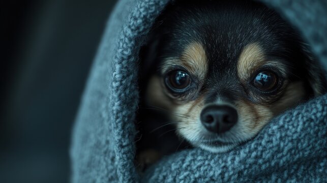 Adorable Chihuahua Puppy Snuggled in Cozy Winter Blanket