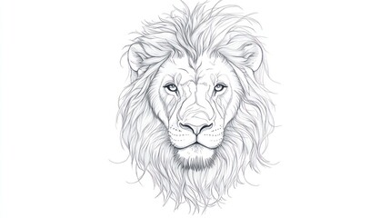 Fototapeta premium Majestic Lion Head Line Art Drawing Illustration