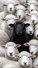 black sheep in the middle of hundred white sheep