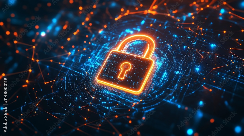 Aufkleber digital lock symbol glowing amidst a network of interconnected lines and dots representing cybersecu