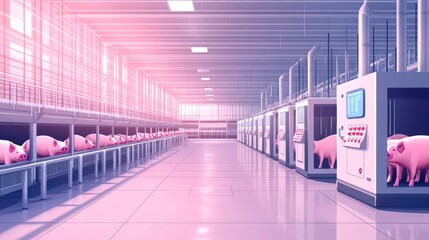 Fototapeta premium Industrial Hog Farm with Pigs Confined in Metal Crates