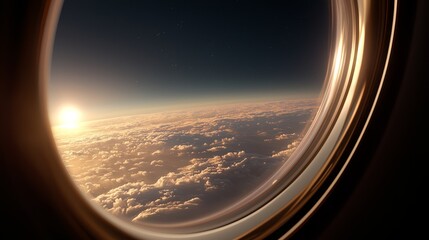 A view of the sun through an airplane window