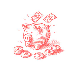 piggy bank hand drawn vector illustration isolated
