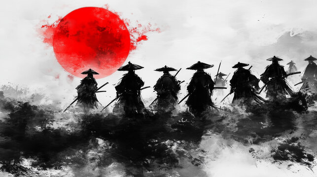 ilustraci&oacute;n japonesa samur&aacute;i sol naciente