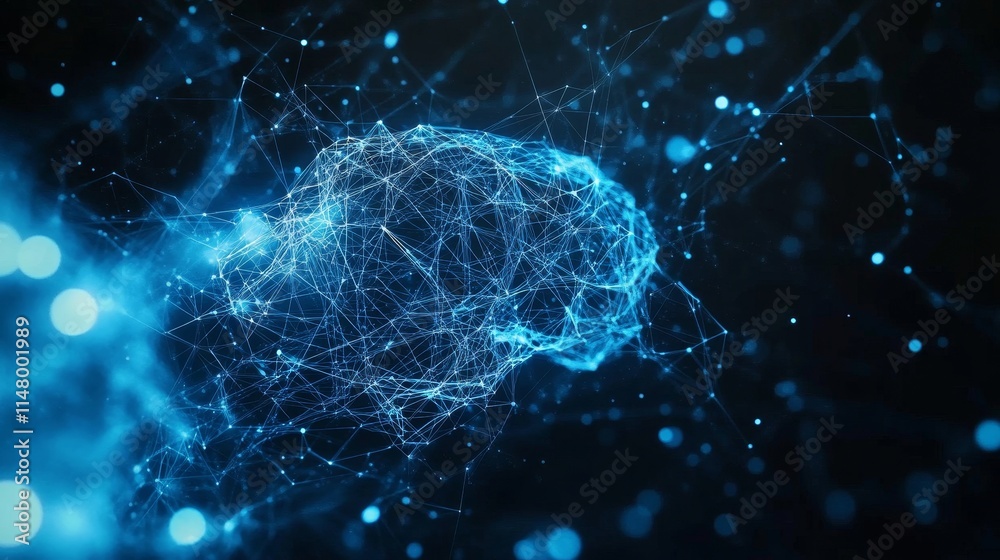 Poster visual representation of neural networks with glowing blue connections illustrating brain activity a