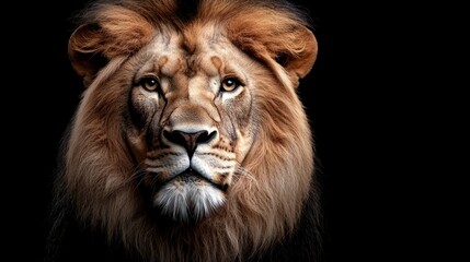  A close up of a lion's face on a black background