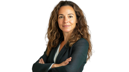 Professional Woman with Curly Hair in Business Attire